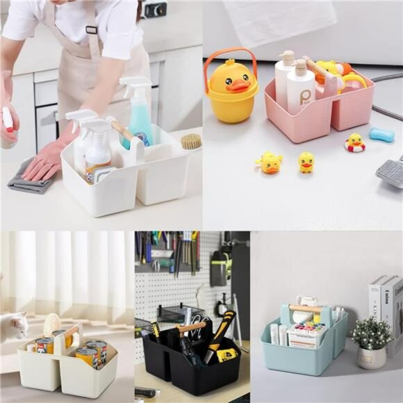 Portable Shower Caddy Basket Bathroom Organizer Tote with Bamboo Handle Storage - Picture 5 of 8